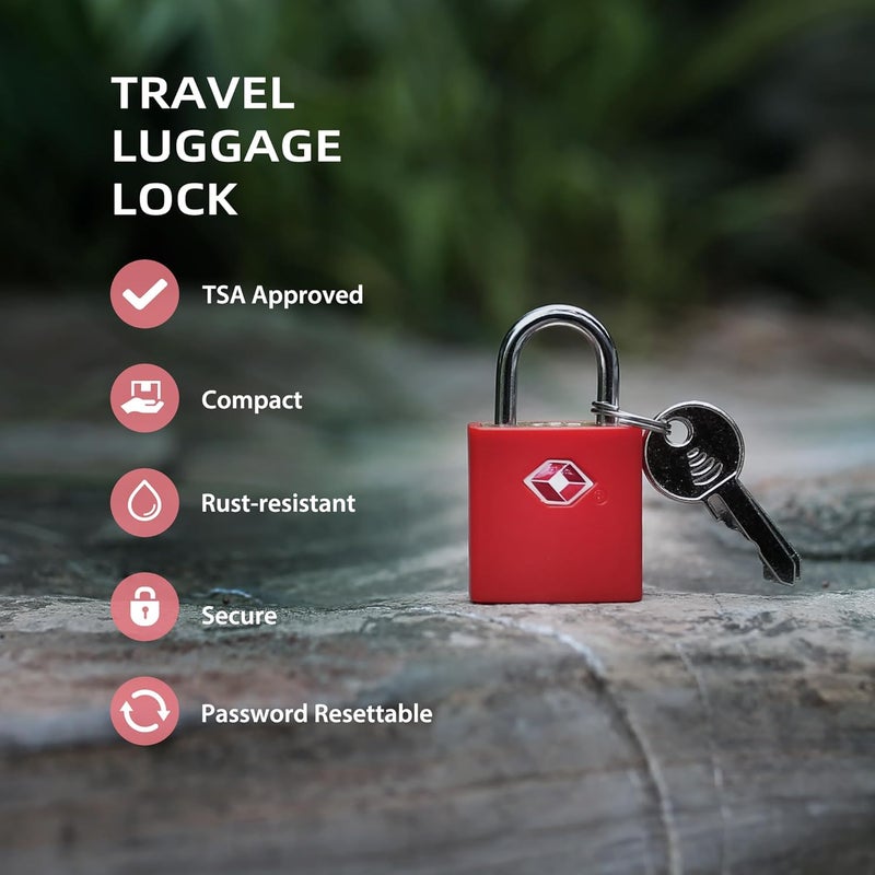 UP Security TSA Locks for Luggage with Key, Travel Luggage Locks TSA Approved 4 Pack, Small Padlock with Key, Same Keyed Mini Padlock for Suitcase, Backpack, Bag, Purse, Tent, Zipper, Tool Box (Red) - Image 3